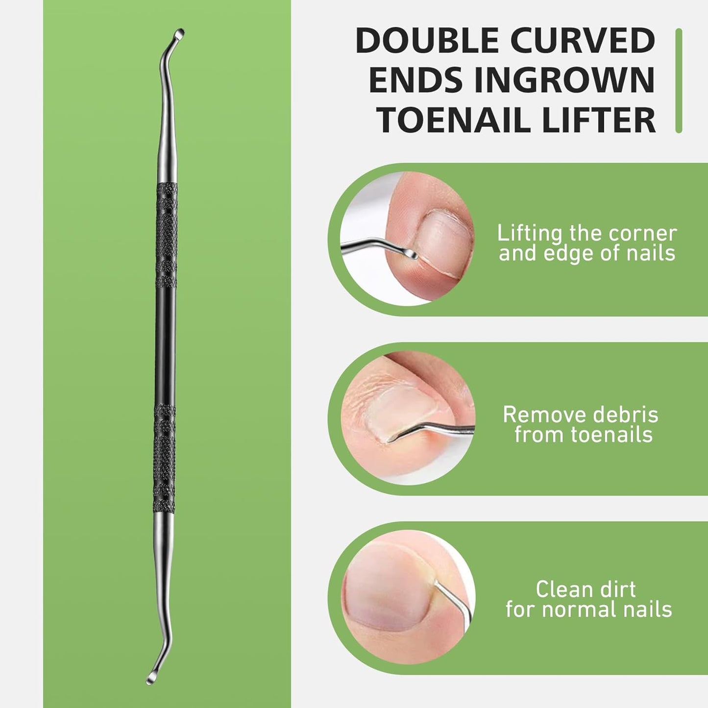 BALUCA Toenail File for Thick Nails & Ingrown Relief | Heavy Duty Metal Emery Board with Toenail Lifter for Seniors, Coarse Grit & Durable Stainless Steel Design (Black, 1.0, Count, 180/240 Grit)