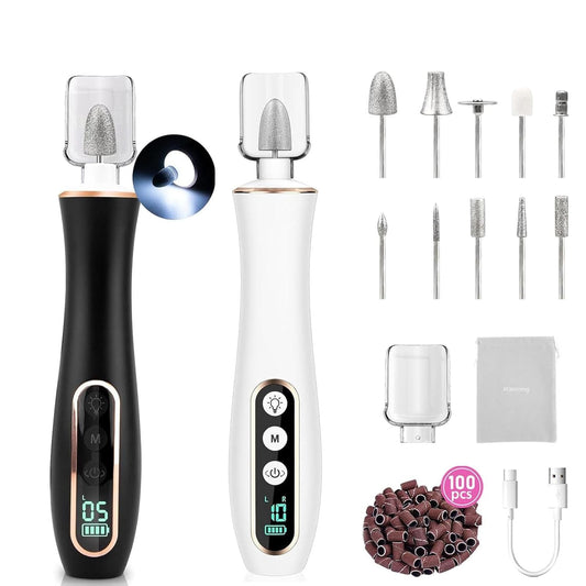 2 Pack Portable Electric Nail Drill Polisher – 10-in-1 Versatile Tool with 100PC Sanding Rings for DIY Care, Black+White