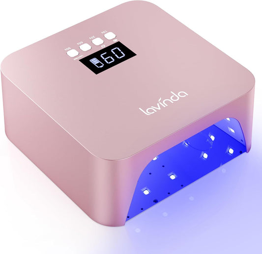 Lavinda 48W UV Nail Lamp, Rechargeable Cordless UV Light for Gel Nails LED Nail Dryer with Auto Sensor, 4 Timer Settings & LCD Display, Fast Curing Light All Gel Polish for Home&Salon (Rose Gold X7)