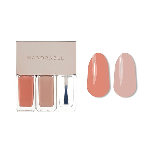 Water-base Vegan Nail Polish 3pcs in set (2 Colors + Clear Top Coat), Eco-friendly Halal-Certificated Non-toxic Breathable Peel Off Peach & Pale Peach color (No 13 Peach Rose, 0.51 fl oz)