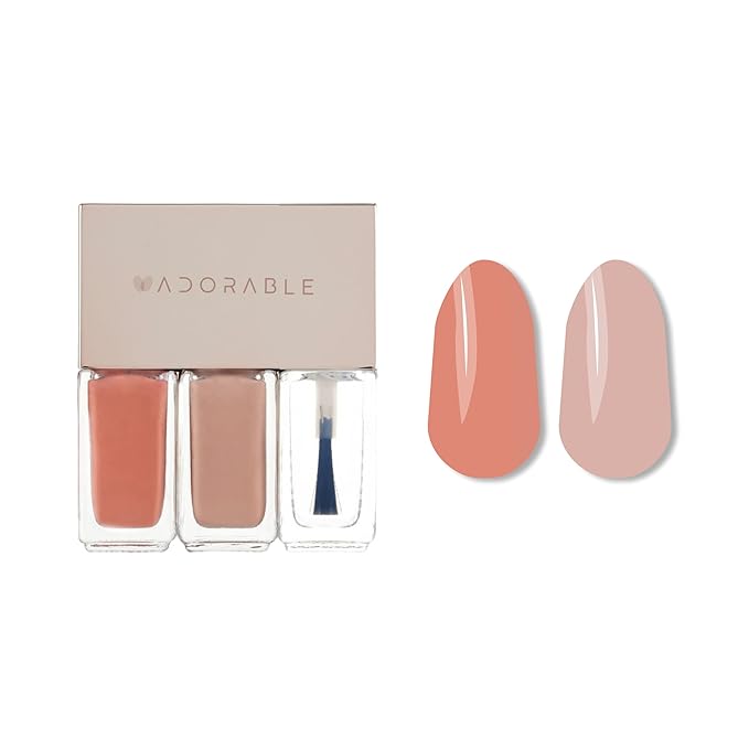 Water-base Vegan Nail Polish 3pcs in set (2 Colors + Clear Top Coat), Eco-friendly Halal-Certificated Non-toxic Breathable Peel Off Peach & Pale Peach color (No 13 Peach Rose, 0.51 fl oz)