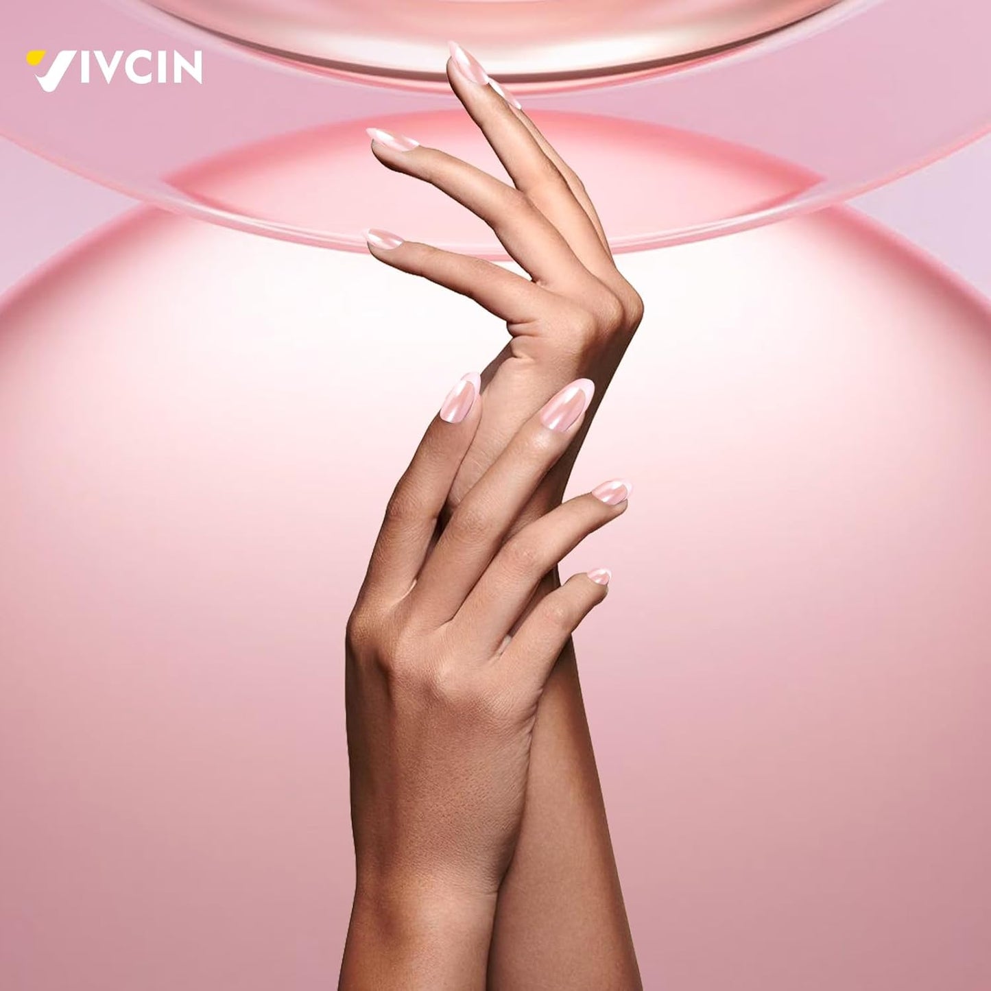 16-size Pink French Almond-Shaped Press-On Nails Kit with Portable 12W LED Nail Lamp, and Tool Set—Ultimate Combo for Enhanced Durability and Longevity.
