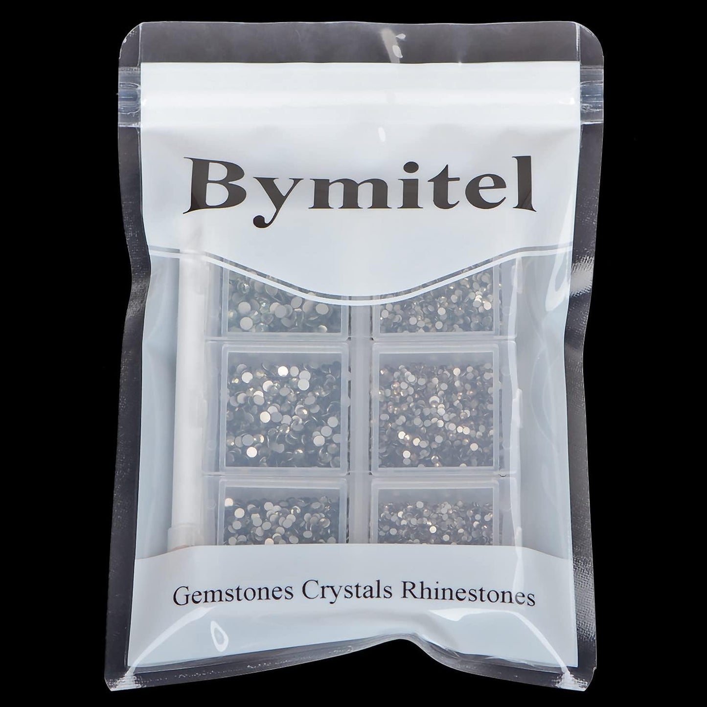 Bymitel 7200 Pieces 6 Mixed Sizes Glue Fix on Glass Rhinestones Round Crystal Gems Flatback for DIY Jewelry Making with one Picking Pen(6-Sizes 7200PCS, Black Diamond)
