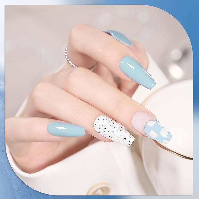 GAOY Blue Navy Gel Nail Polish Set, 6 Colors Nude Gray Baby Blue Soak Off UV Light Cure Gel Polish Kit for Salon and Nail Art DIY at Home
