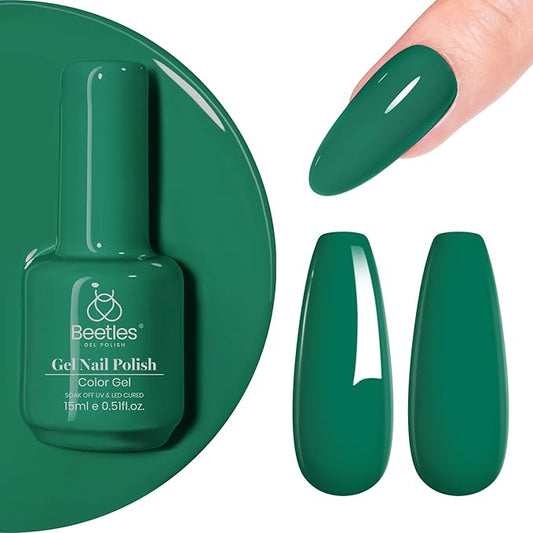 Beetles Green Gel Nail Polish, 1Pcs 15ml Winter Color Gel Polish Soak Off UV LED Nail Art Manicure Salon DIY Design Decoration at Home Gift for Women