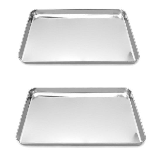 QWORK Stainless Steel Surgical Tray, for Medical Instruments, Tattoo, Surgical Supplies, 15-3/4 x 11-13/16 x 1", 2 Pack