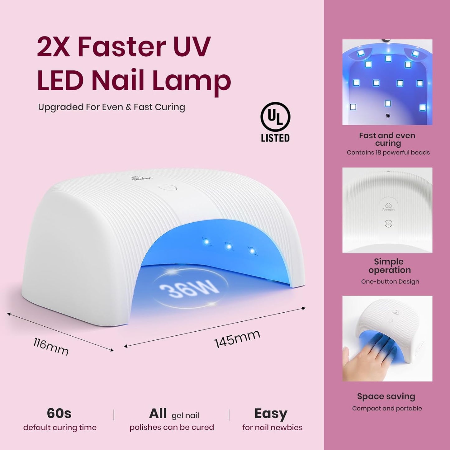 Beetles Gel Nail Polish Kit with UV Light 6 Colors Purple Nude Red Black Gel Polish 25 Pcs Starter Kit Soak off 36W LED Nail Lamp Gel Nail Polish Set Salon DIY Nail Decoration Gifts for Women