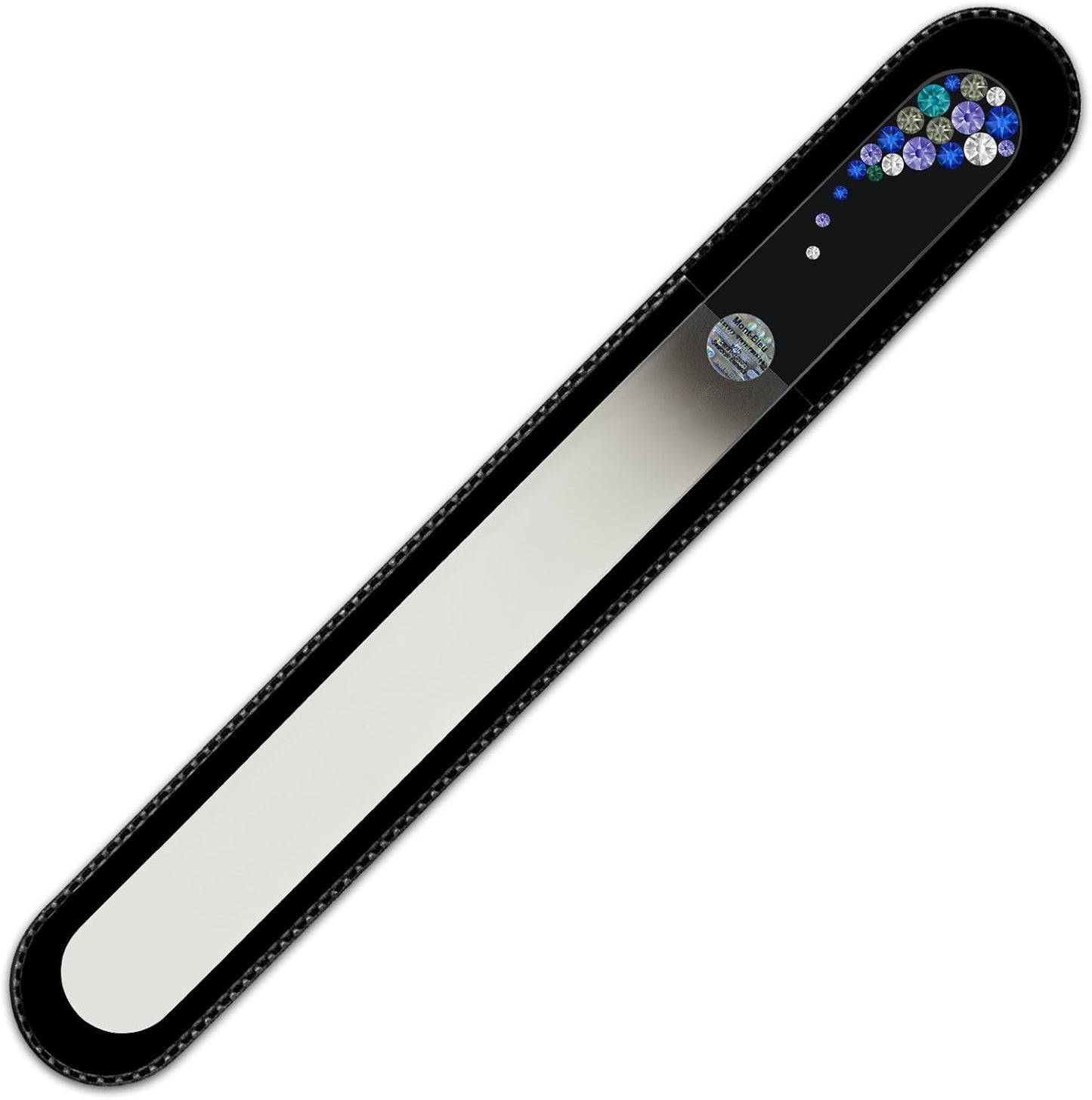Large Size Glass Nail File Hand Decorated with Swarovski Elements, in Black Velvet Sleeve, Genuine Czech Tempered Glass, Lifetime Guarantee, Hand-Made Crystal Nail File