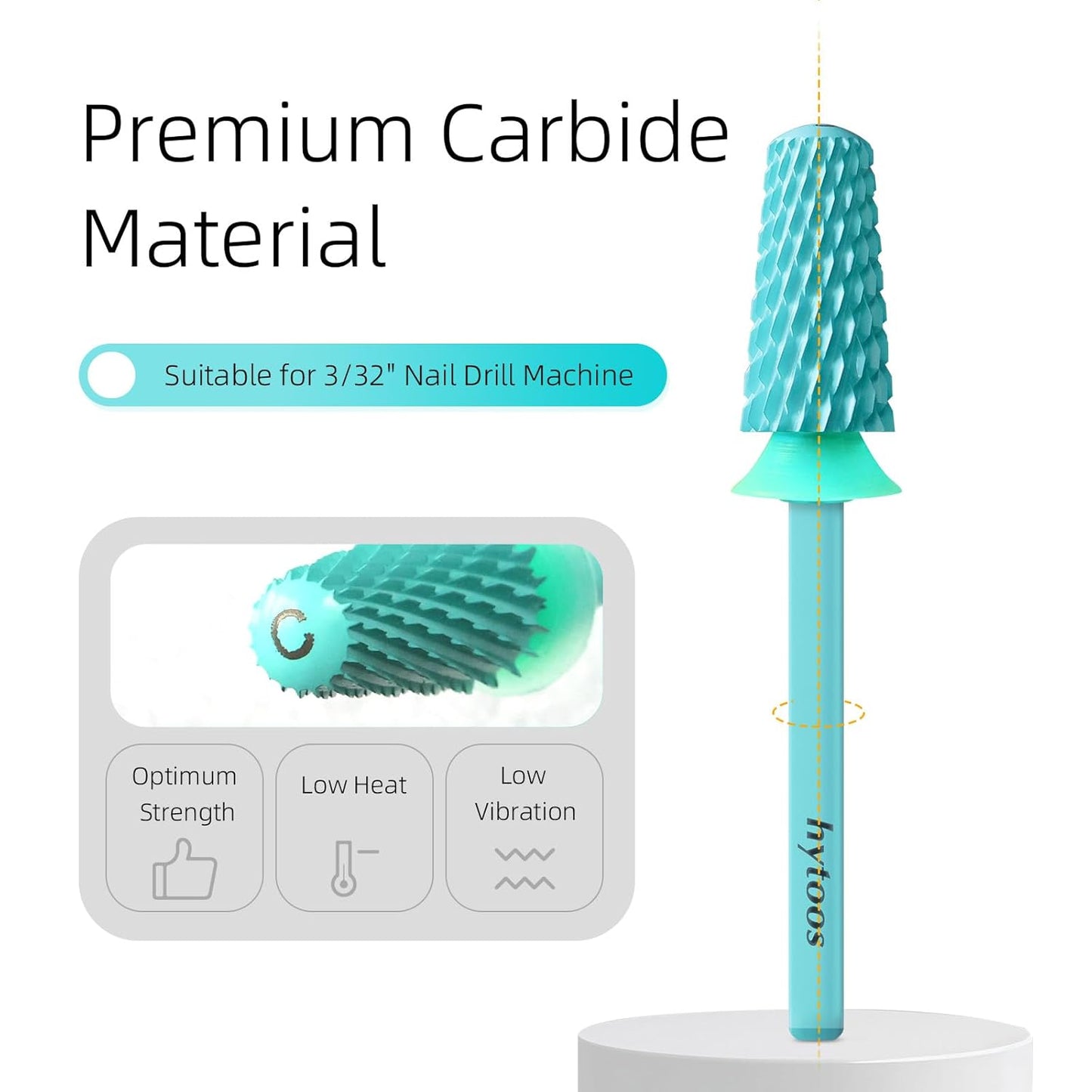 Safety Tapered Nail Drill Bit, Green Coated Tungsten Carbide Rounded Barrel Nail Bits for Thick Gel & Acrylic Removal, Manicure Tools Pro Electric File Drill Accessories, C