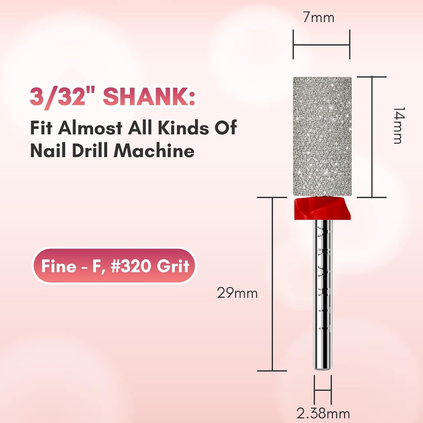 Makartt Nail Drill Bits - Large Barrel Carbide Diamond Sanding Buffer Bit for Nail Prep Cuticle Remove, Upgrade Drill Tips with Cross Teeth and Dust-Proof Ring for Manicure Salon, F #320 Grit
