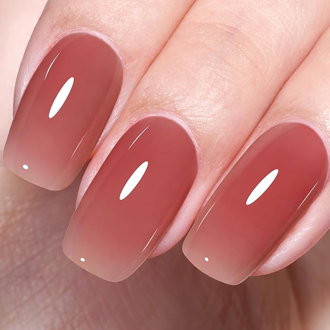 AILLSA Nude Gel Polish Twilight Red Jelly Gel Nail Polish Raspberry Color Translucent Gel Polish Long Lasting Sheer Wine Neutral Nails Soak Off U V Gel for Nail Art at Home Valentine Gift 0.51 Fl Oz