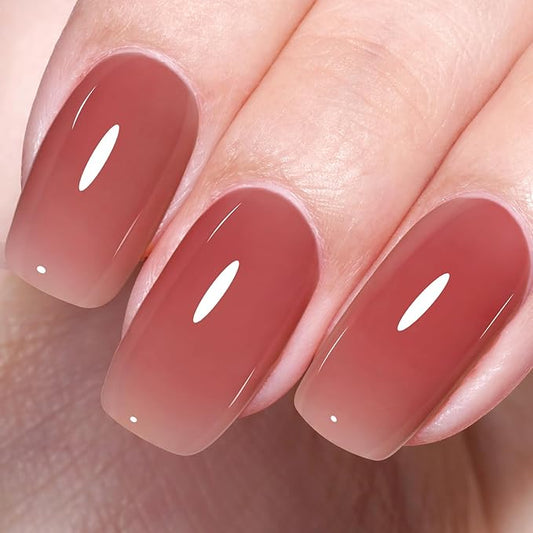 AILLSA Nude Gel Polish Twilight Red Jelly Gel Nail Polish Raspberry Color Translucent Gel Polish Long Lasting Sheer Wine Neutral Nails Soak Off U V Gel for Nail Art at Home Valentine Gift 0.51 Fl Oz