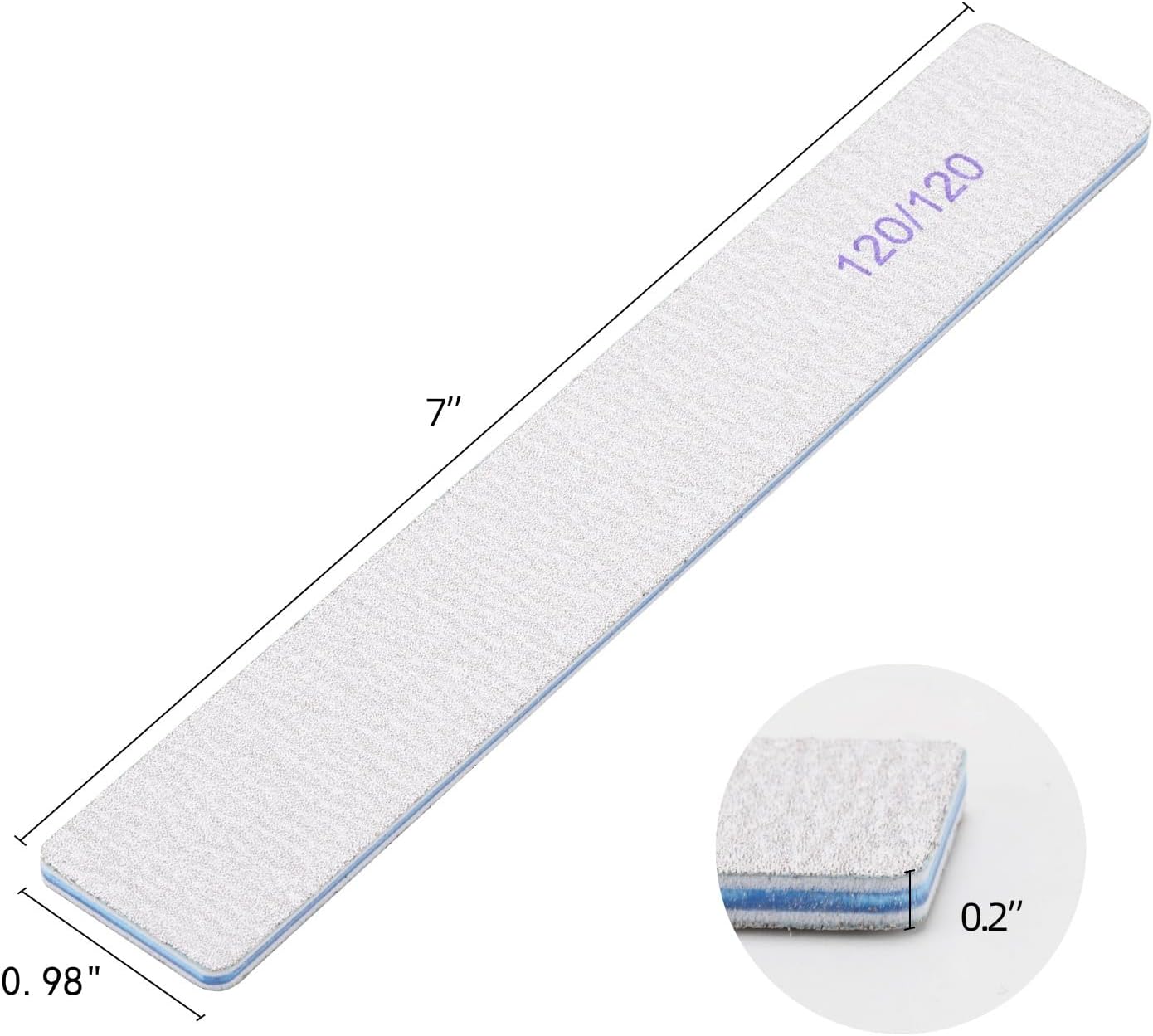 25 Pieces 120 Grit Rectangle Nail Files for Acrylic Nails and Natural Nails, Reusable Nail Buffers Double Sided Emery Boards Manicure Tools