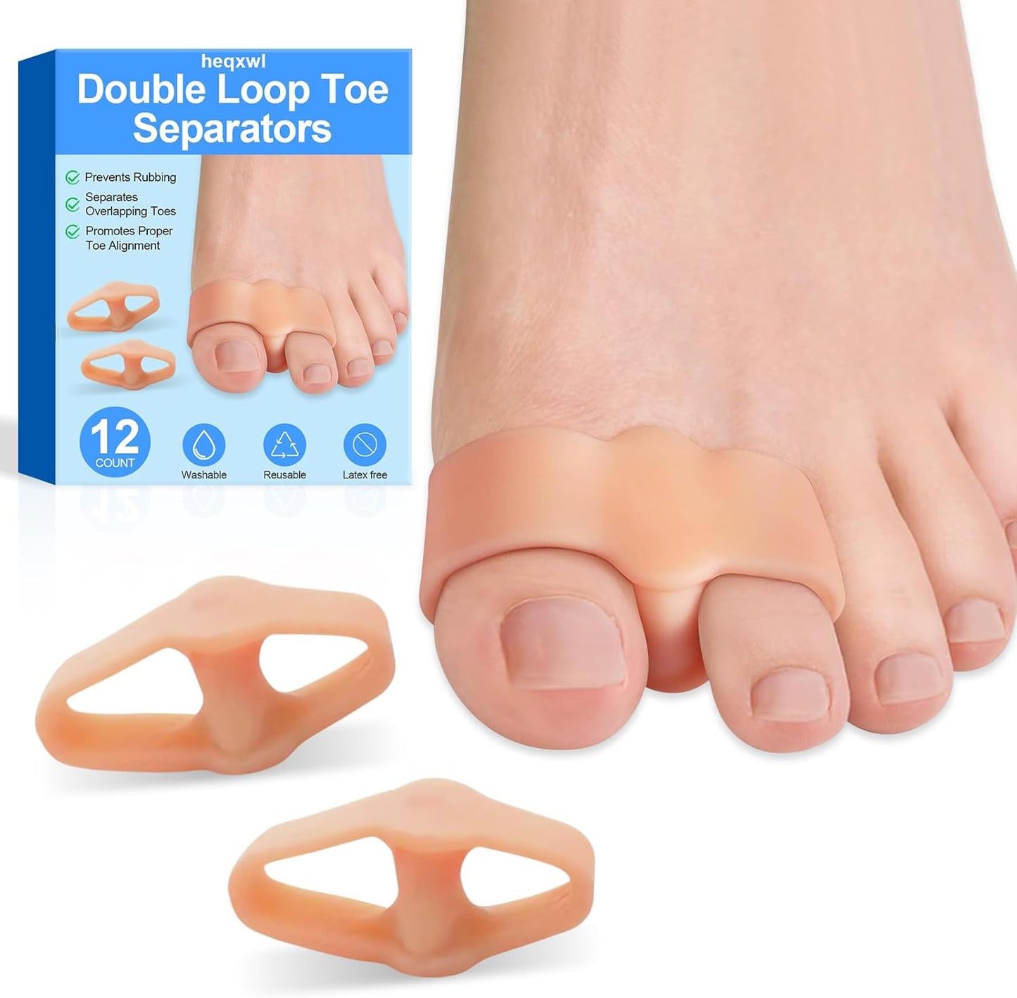 12 Pack Toe Separators Bunion Corrector, Big Toe Spacers for Bunions, Hammer Toes, Calluses, Blisters and Relieve Foot Pain (Beige)
