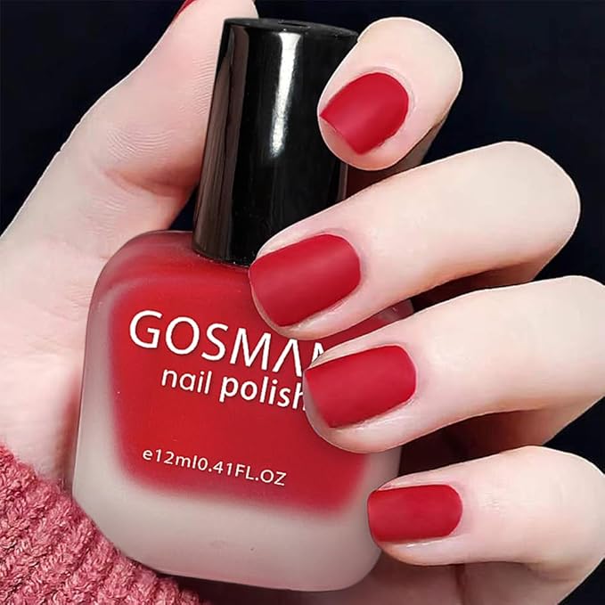 COSMOO 12ml Red Matte Nail Polish, Quick Dry Nail Lacquer for Nail Art Varnish, Mist Effect Matte Finish Velvet Nail Polish, 0.41 fl oz (Red, 0.41 fl oz)