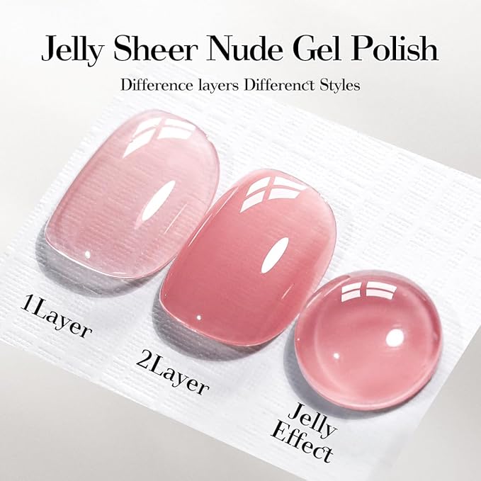Jelly Nude Gel Nail Polish, 15ml Sheer Pink Translucent Soak Off Gel Polish, UV Light Cure for Nail Art DIY X07