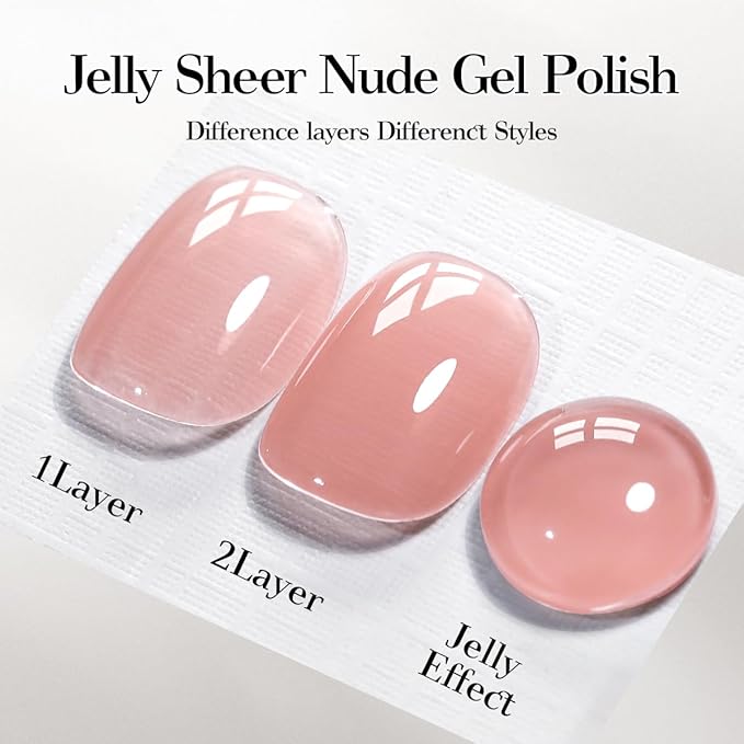 Jelly Nude Gel Nail Polish,15ml Sheer Neutral Translucent Soak Off Gel Polish, UV Light Cure for Nail Art DIY Rose Cameo X08