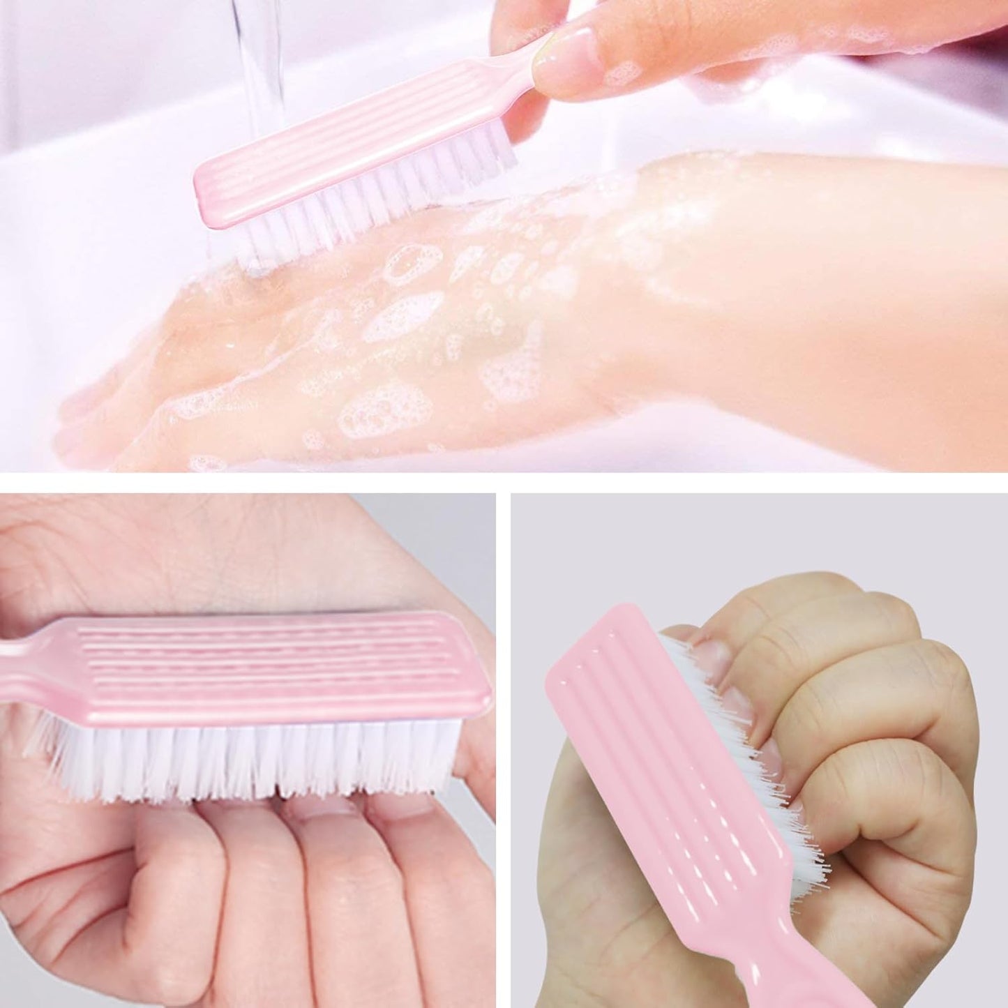 NICEMOVIC 10 Pcs Nail Brush for Cleaning Fingernails, Handle Grip Nail Scrubber Brush, Hand Fingernail Cleaner Brush Manicure Tools Scrub Cleaning Brushes, Use for Toe and Nail Cleaning (Macaron-Pink)