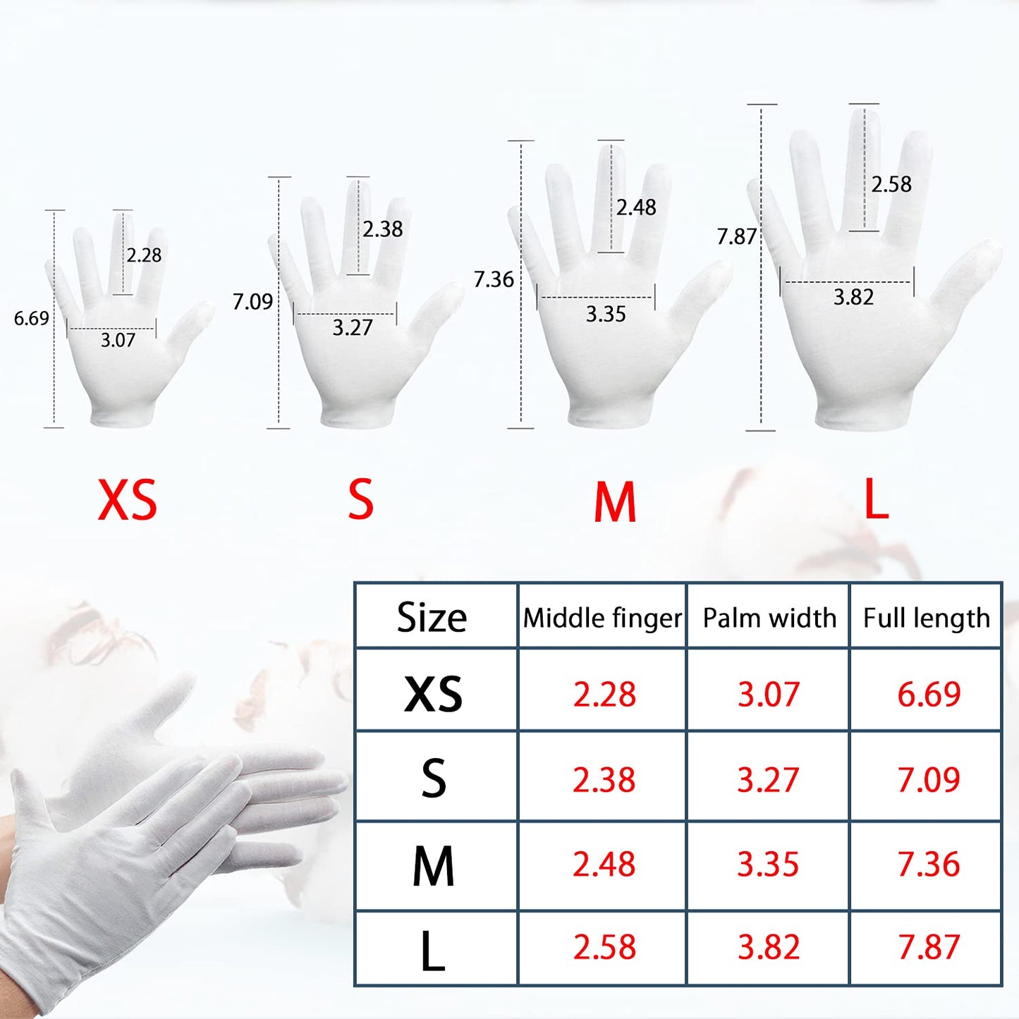 24Pcs White Cotton Gloves for Dry Hands Kids Eczema Gloves Overnight Moisturizing Gloves for Women Cosmetic