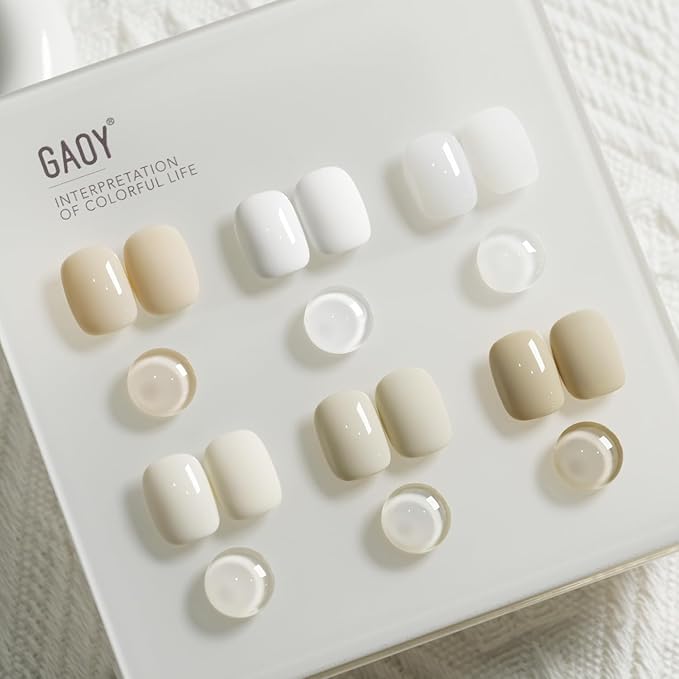 GAOY White Gel Nail Polish Set, 6 Colors Jelly Milky White Soak Off UV Light Cure Gel Polish Kit for Salon and Nail Art DIY at Home