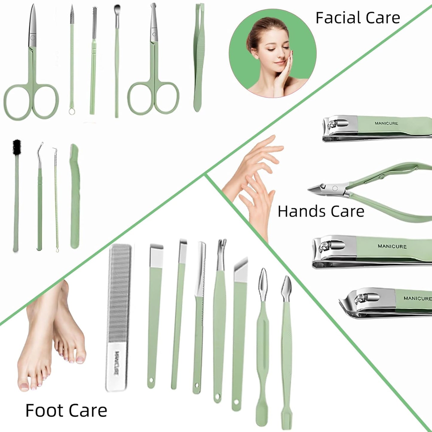 Manicure Kit for Women, 22 Piece Stainless Steel Mens Nail Grooming Kit with Travel Case, Fingernail & Toenail Clippers, Manicure Tools, Pedicure Tools for Feet, Suitable for Travel Manicure Set