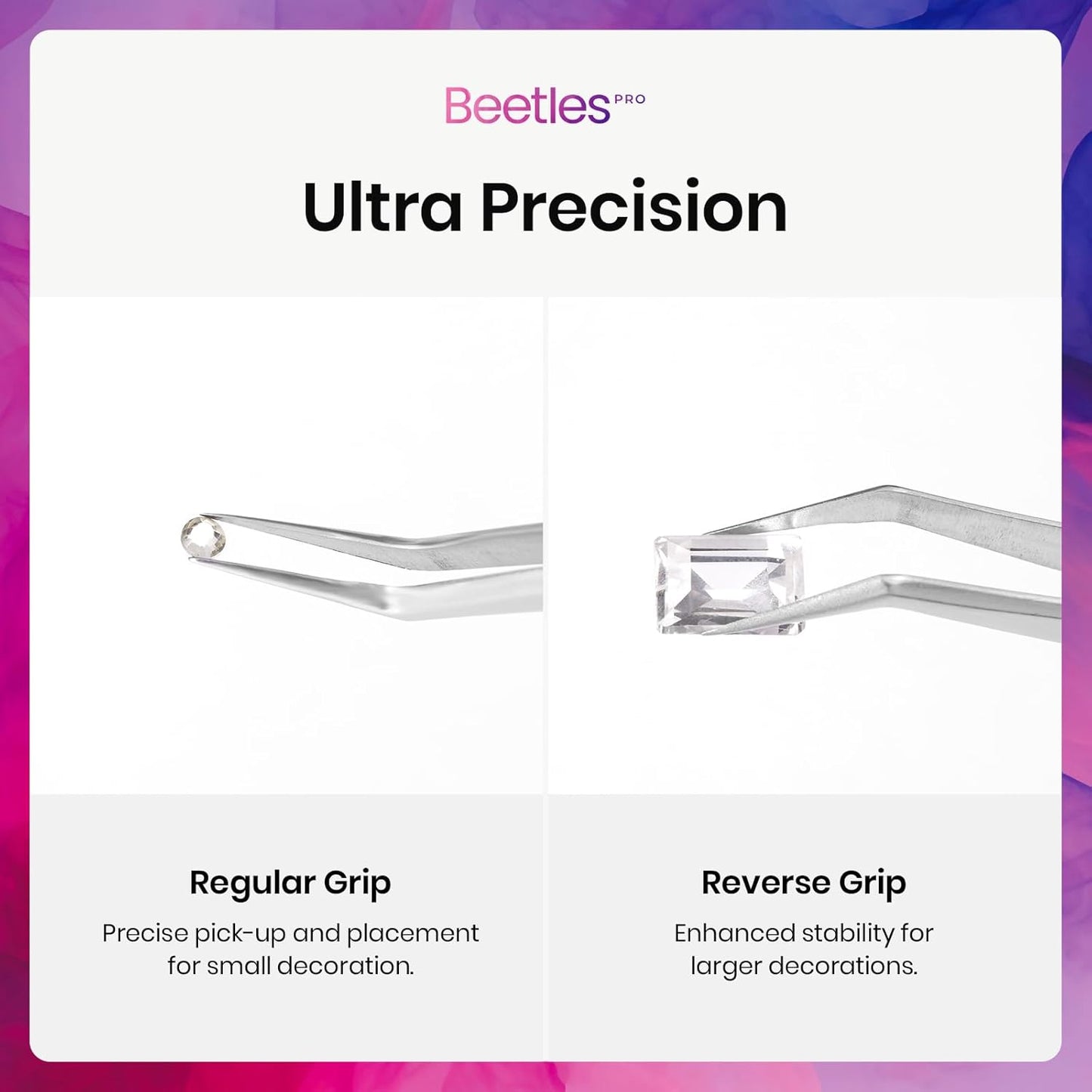 Beetles Professional Sticker Tweezers - Dual Ended Nail Art Tweezer, Curved Tip Pick Up Pearls Rhinestones, Silicone Tip Press Stickers Nail Art Tool Ultra Precision Stainless Steel Nippers