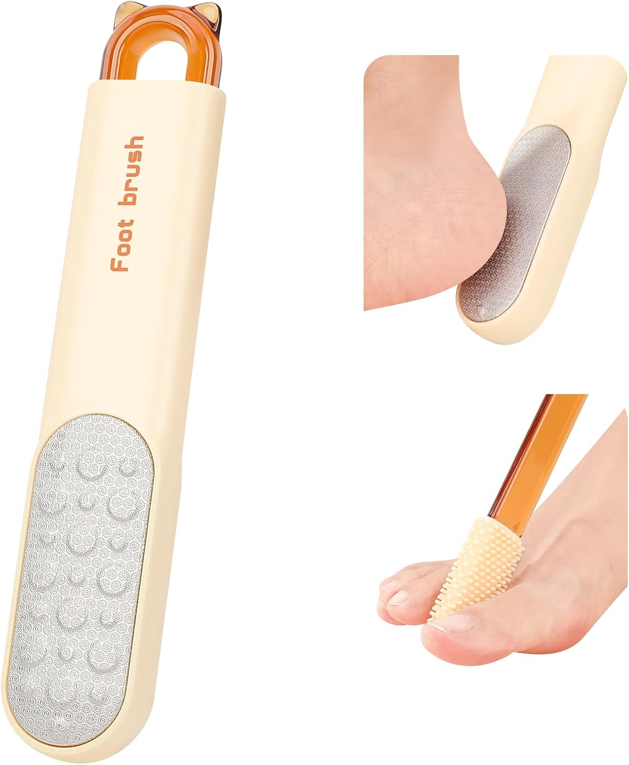 Foot Callus Remover, Foot File Callus Remover for Feet, Double Sided Foot Scrubber with Soft Silicone Brush, Pedicure Tools for Feet Care Dead Skin Calluses (Yellow)