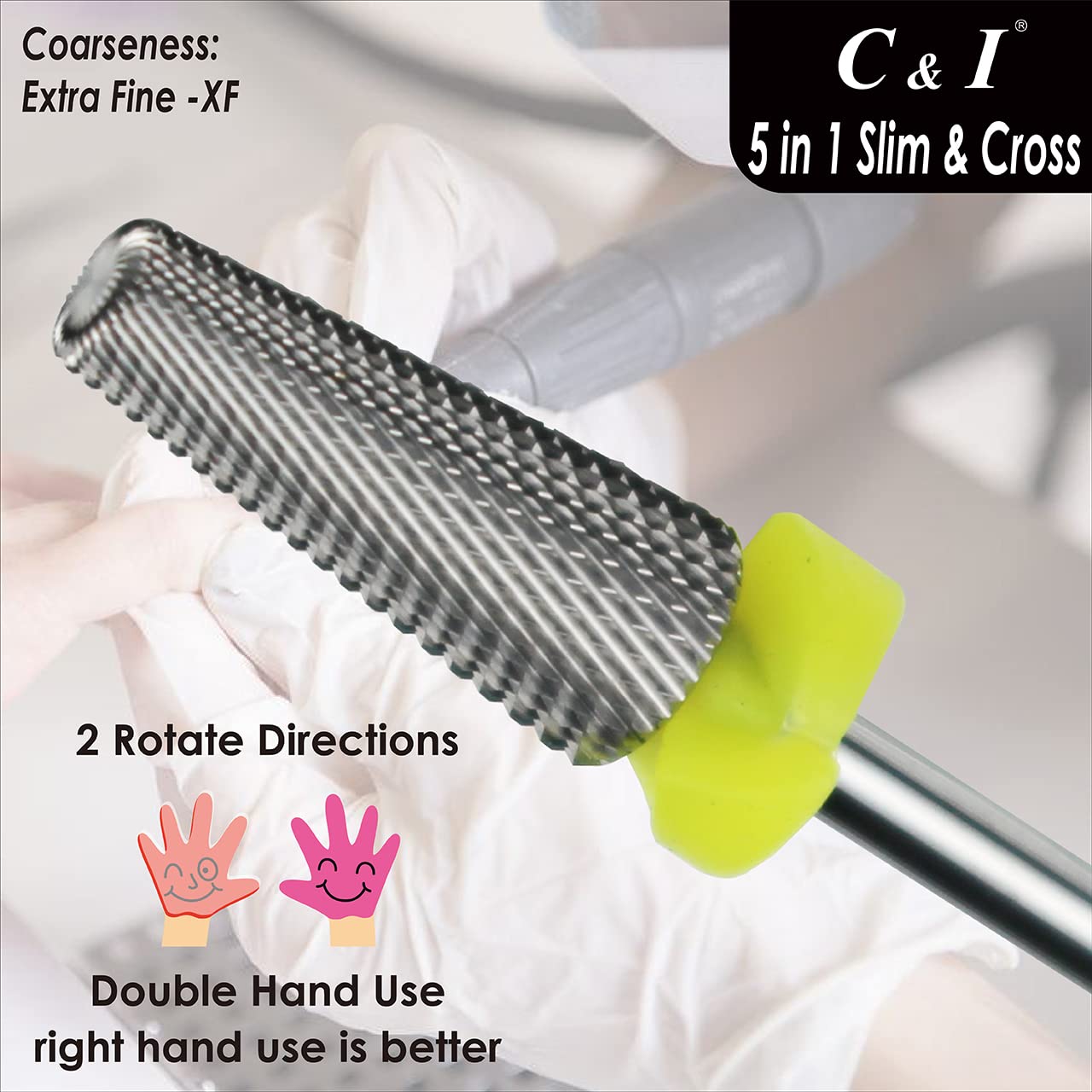 C & I 5 in 1 Nail Drill Bit, Cross & Slim Edition, Professional Nail Drills for Electric Manicure Drill Machine (Extra Fine -XF)