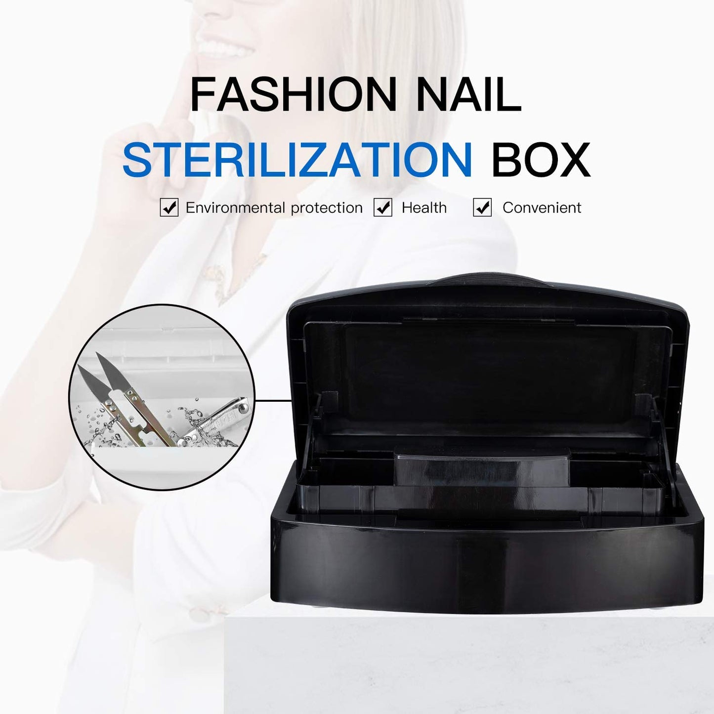 Aifeiter Nail Tool Sterilizer Box,Plastic Sterilizing Tray,The Disinfection Box for Nail Art Tools is Applicable to Nail Art Tools, Tweezers, Hair Salons, Spas and Manicure Equipment-Black
