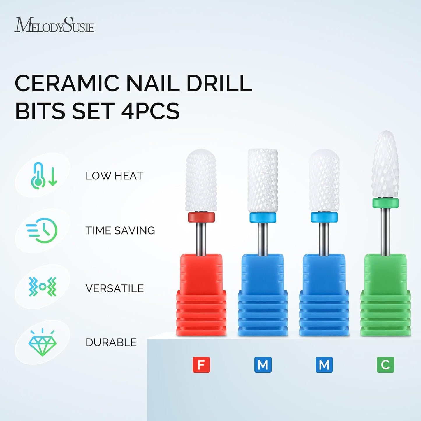 MelodySusie Ceramic Nail Drill Bits Set, 3/32'' (2.35mm) Professional Acrylic Nail File Drill Bit for Manicure Pedicure Cuticle Gel Nail Polishing 4 Pcs