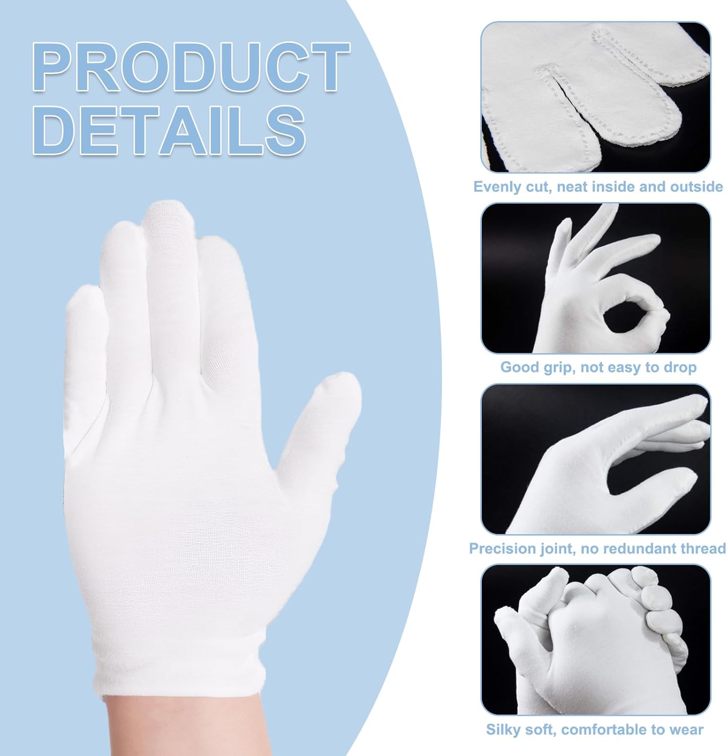 12 Pairs White Cotton Gloves Premium Moisturizing Hand Protection for for Dry Hands Sleeping Eczema Relief for Men and Women