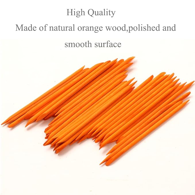100 Pcs Orange Wood Nail Sticks Double Sided Multi Functional Cuticle Pusher Manicure Pedicure Tool for Manicure Pedicure Orange