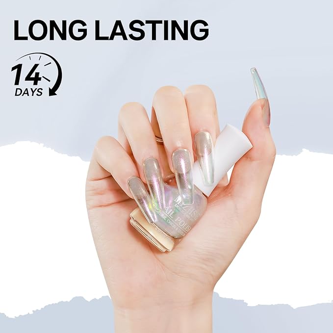 MIZHSE Aurora Green Nail Polish, Quick Dry Shimmer Nail Polish, Air Fast Drying Regular Nail Lacquer Non Gel Oil-based Long Lasting Nail Art Manicure Home DIY