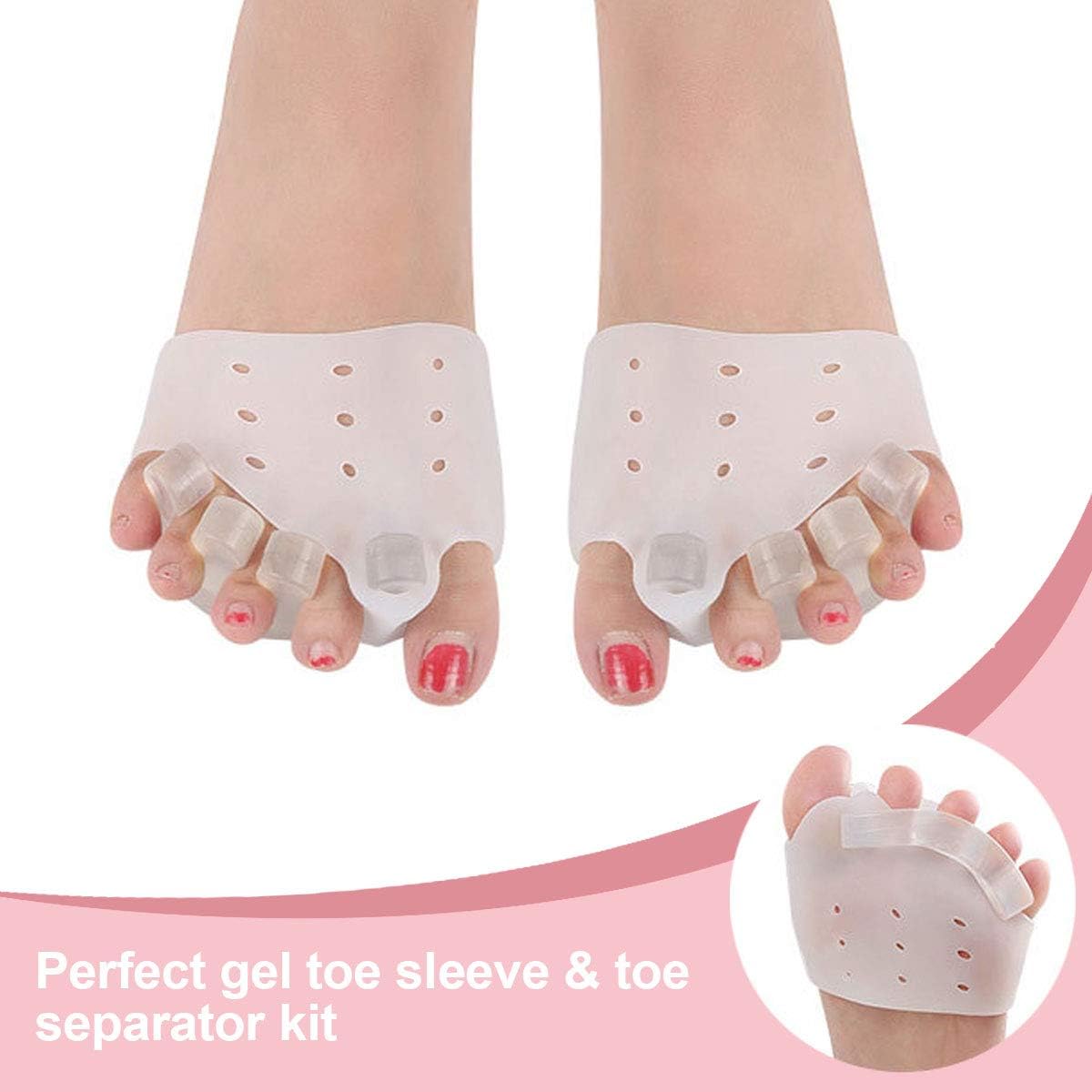 Gel Toe Separators Metatarsal Pads, Breathable Toe Straightener for Overlapping Toes, Bunion Corrector, Hallux Valgus Forefoot Pain Relief, Overlapping Toes, Blisters, Reusable Toe Stretchers