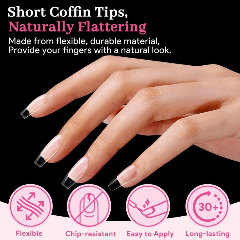 Medium Coffin Fake Nail Tips, 15 Sizes 240 PCS Clear Half Matte Press On False Nail Tips Pre-shaped Half Soft Cover Gel Nail Tips Extensions Thick Long Lasting for DIY Beginners & Salon Manicure