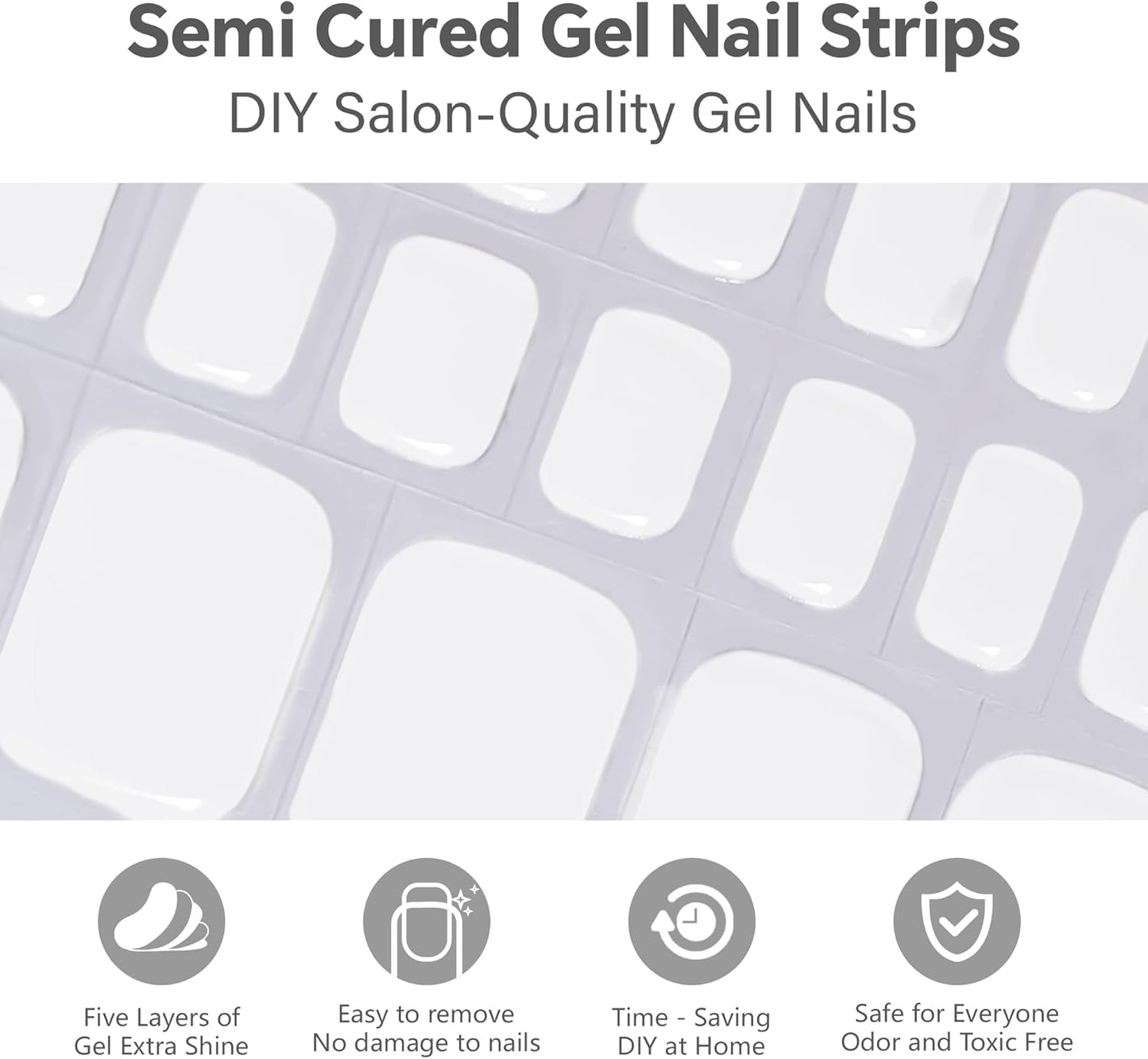 Semi Cured Gel Toe Nail Strips-Semi-Gel Toe Nail Art Kit (32 Pack) Easy Apply Fake Nails for Feet,Summer Sandal Ready Designs Works with Any UV/LED Lamps(Basic White.Pedicure)