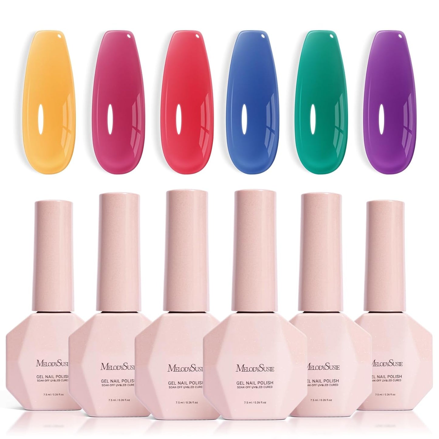 MelodySusie Jelly Gel Nail Polish Set,6 Transparent Colors,Jelly Texture,Neon Splash Colors Soak Off UV LED Light Cure or Salon Manicure and Nail Art DIY at Home