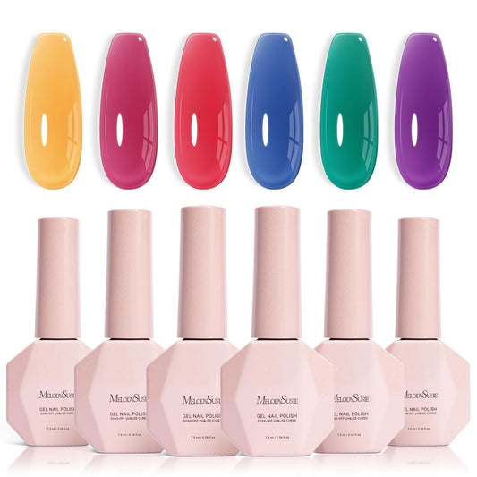 MelodySusie Jelly Gel Nail Polish Set,6 Transparent Colors,Jelly Texture,Neon Splash Colors Soak Off UV LED Light Cure or Salon Manicure and Nail Art DIY at Home
