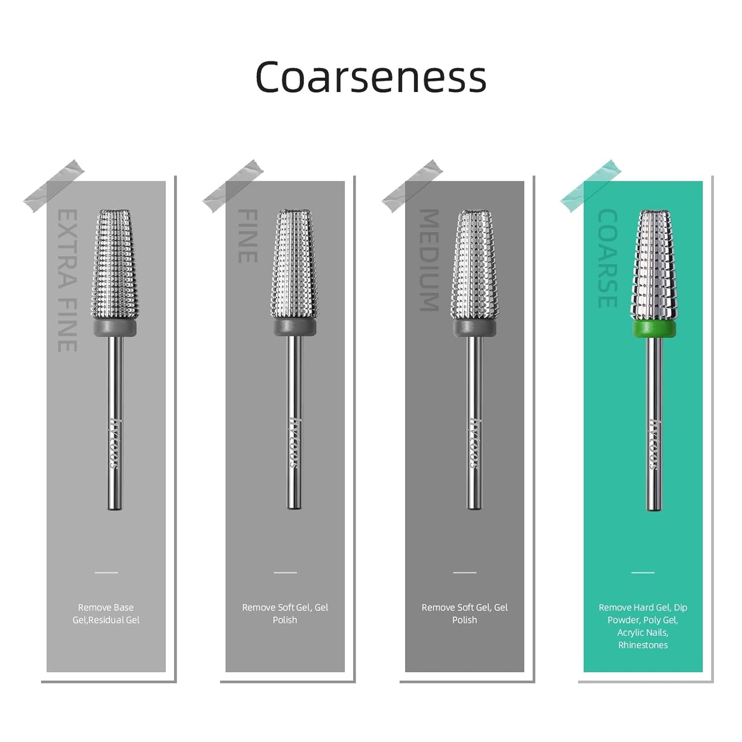 5 in 1 Nail Drill Bits, Coarse Safety Tapered Nail Bit, Straight Cut Carbide Drill Bits for Nails, 3/32 Two-way, Electric Drills Removal Manicure Thick Gel