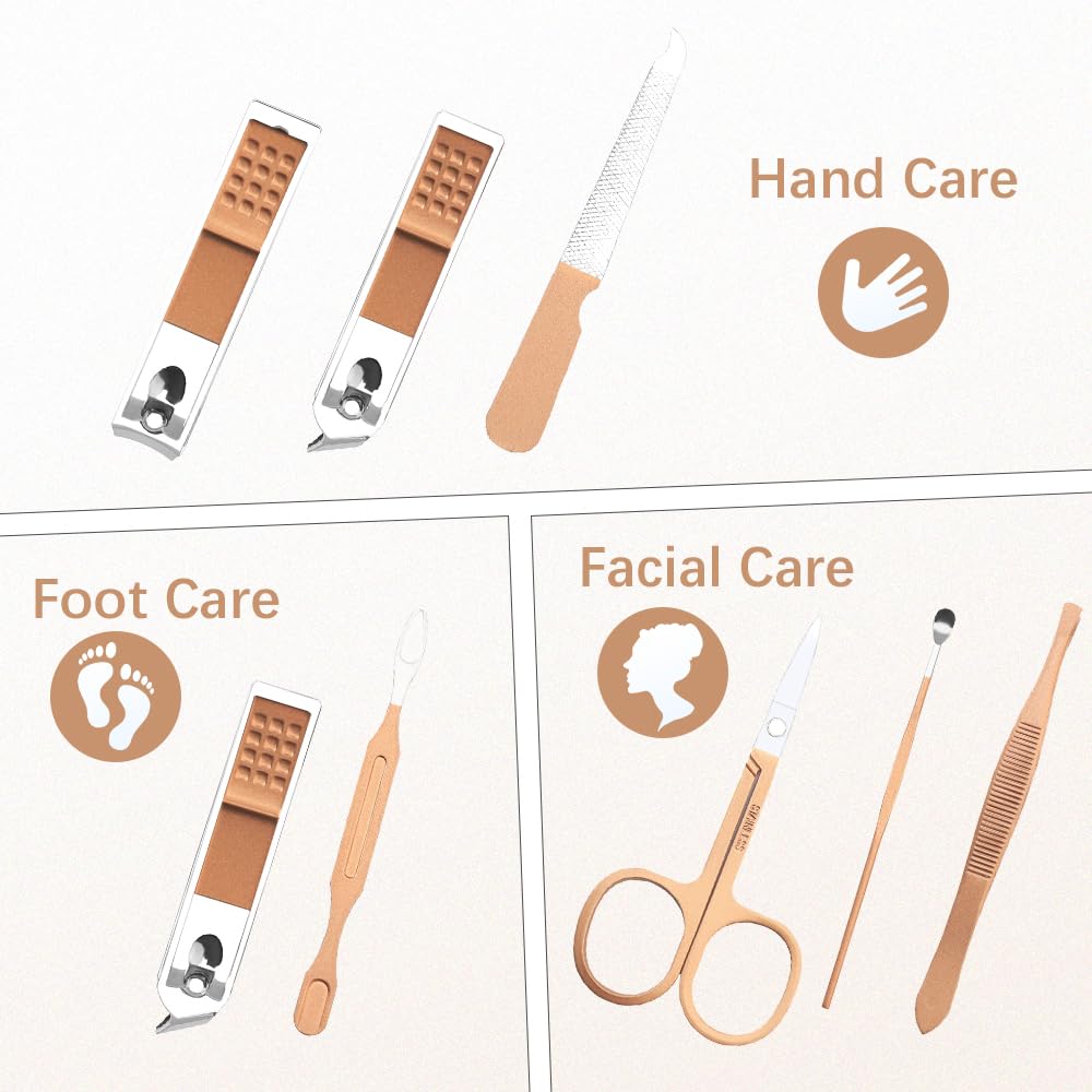 Manicure Set, Nail Clipper Set Stainless Steel Nail Clipper Kit 7 in 1 Manicure Kit Grooming Kit Nail Clippers Fingernail Toenail Clippers Pedicure Kit for Men Women Boyfriend Husband Travel Rose Gold