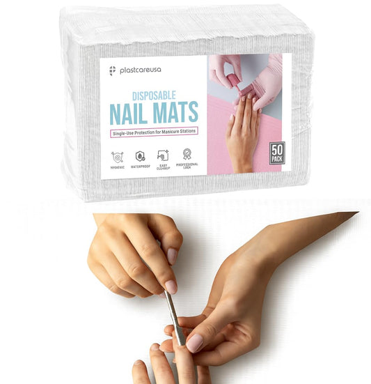 Disposable Nail Mats 50 Pcs - Salon Paper Towel and Table Cover for Nail Tech - 3 Ply Waterproof Manicure Prep Pads - Acrylic Art Supplies and Accessories (White)