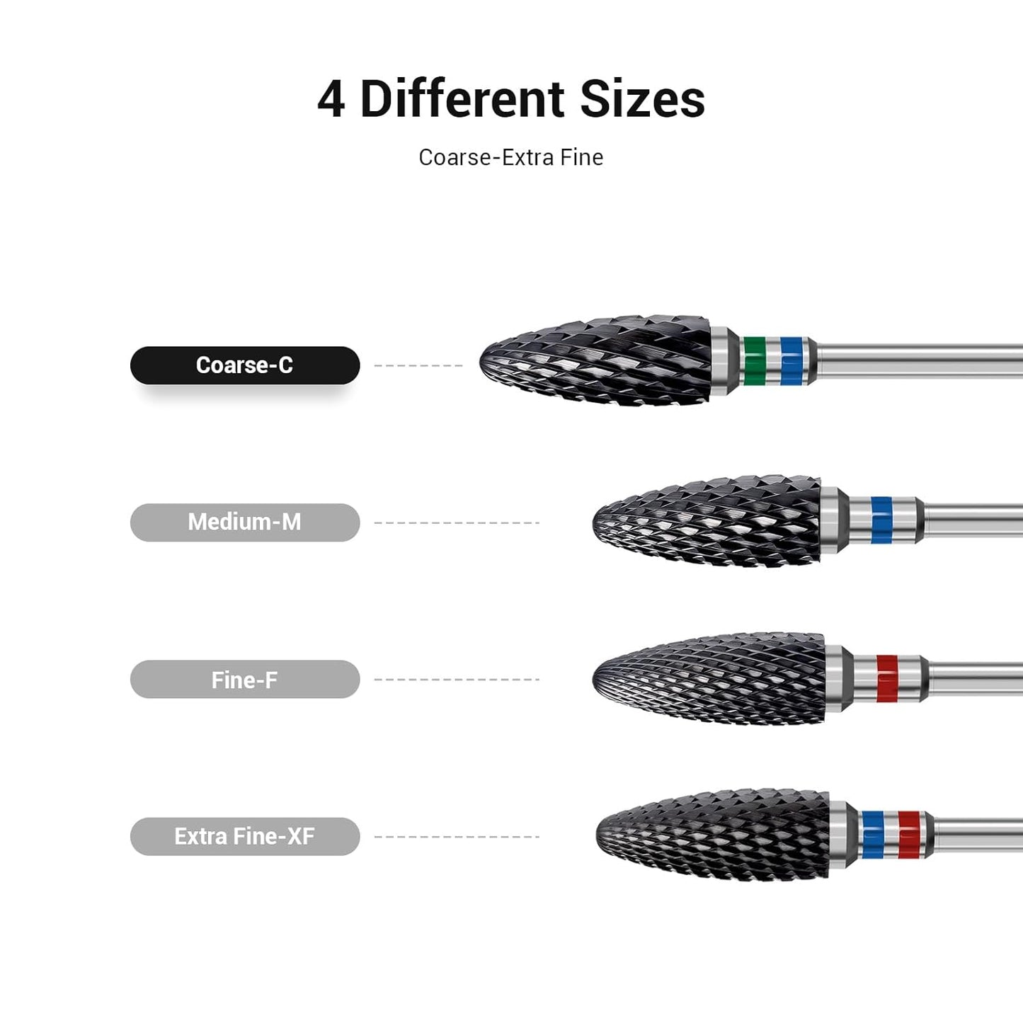 MelodySusie Ceramic Nail Drill Bit, 3/32'' (2.35mm) Professional Acrylic Nail File Flame Drill Bit for Manicure Pedicure Cuticle Gel Nail Polishing, Beginners Bits, Black, Series Bit-S, Coarse