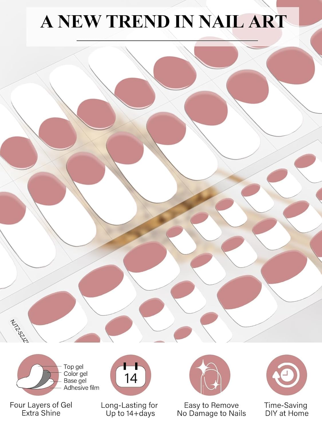 EBANKU 52Pcs Semi-Cured Gel Strips for Toes, Real Polish Sticker, Long-Lasting French Manicure Stickers, Salon Nails at Home, Requires UV Light With Nail File & Stick