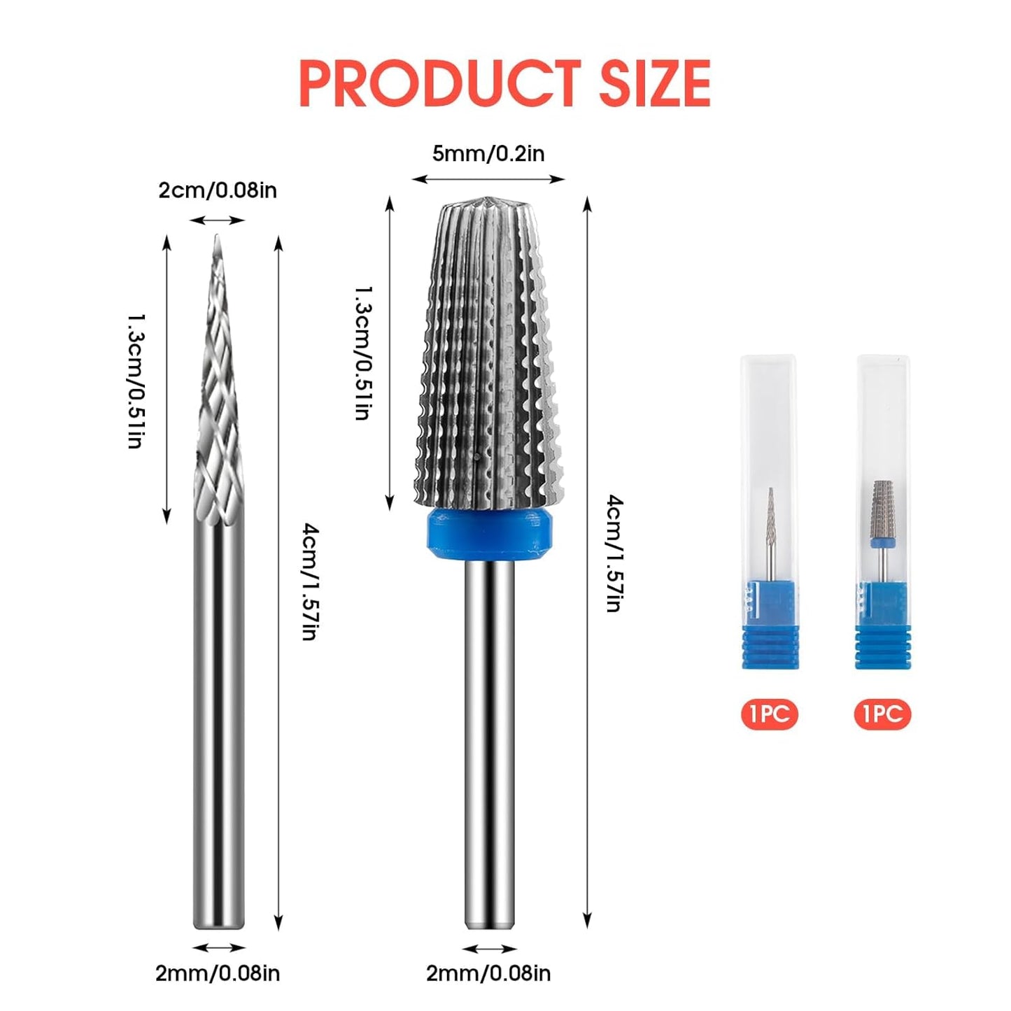 3/32" 5 in 1 Professional Carbide Nail Drill Bits Sets, 2 Pack Tungsten Safety Drill Bits Tech, Cuticle Bit Fast Remove for Manicurist Nail Salon Manicure Pedicure Gel Polishing (2 Shapes)