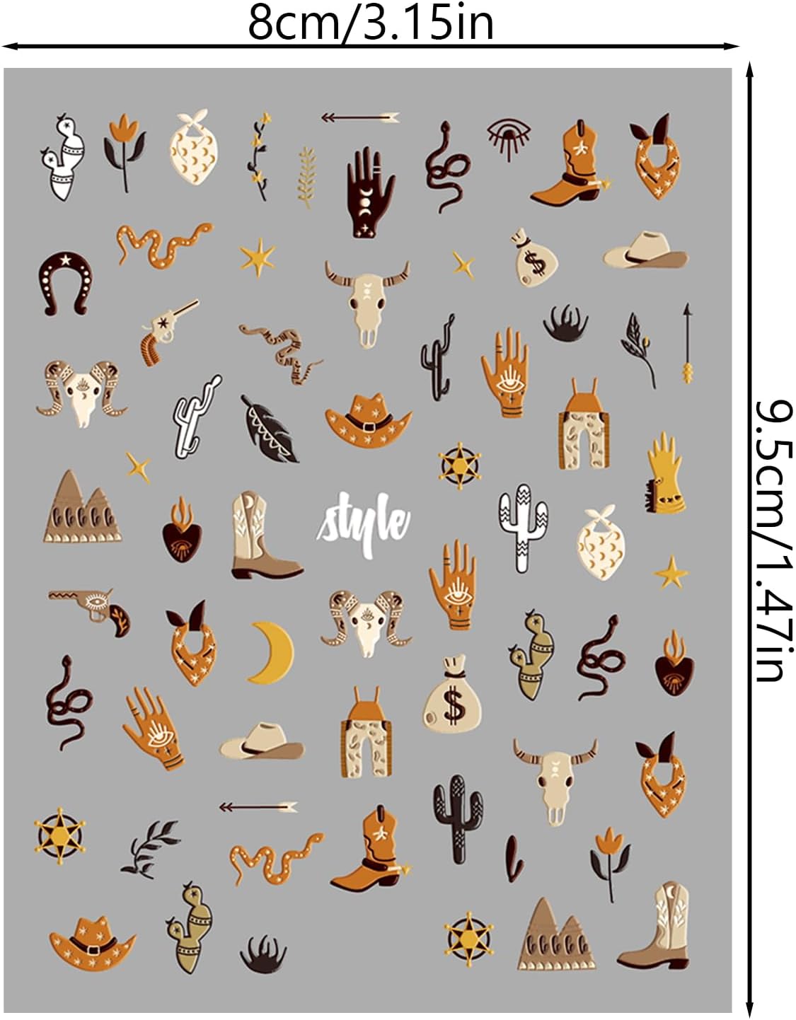 2 Sheets Retro Cowboy Nail Art Stickers, Western Cowboy Style Self-Adhesive DIY Nail Decals, Brown Cowboy Hat Designs Nail Stickers for Retro Style Nail Art Decals
