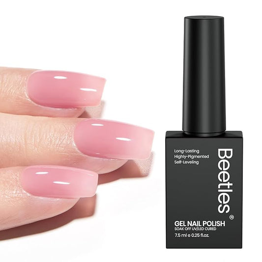 Beetles Nude Pink Gel Nail Polish - Blush Cappuccino Clear Pink, 7.5ML Natural Jelly Gel Polish Sheer Translucent Colors Nail Concealer Soak Off UV French Nail Art Manicure Gift for Women