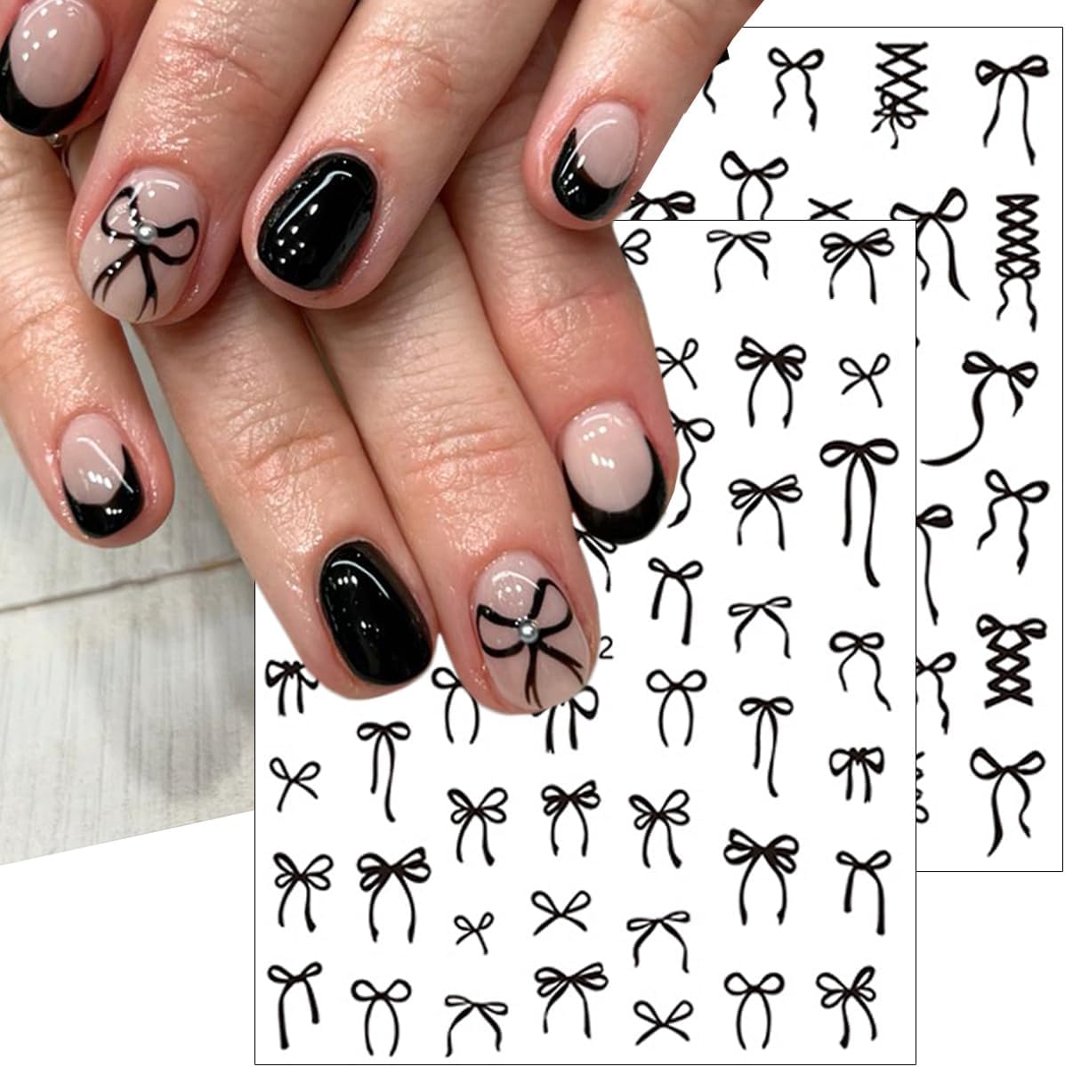 6Sheets Bow Nail Stickers 3D Self Adhesive Colorful Bow Nail Decals Pink Red Black Bowtie Nails Art Stickers Cute French Bows Nails Decorations Supplies for Women Girls DIY Acrylic Manicure Salon