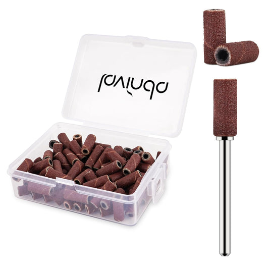 Lavinda Sanding Bands for Nail Drill with 3.1mm Mandrel Bit, 80 Piece Set Mini Small Sanding Bands Nail Drill Bits for Acrylic Nails Gel Manicures and Pedicures (120 Grit, Brown)