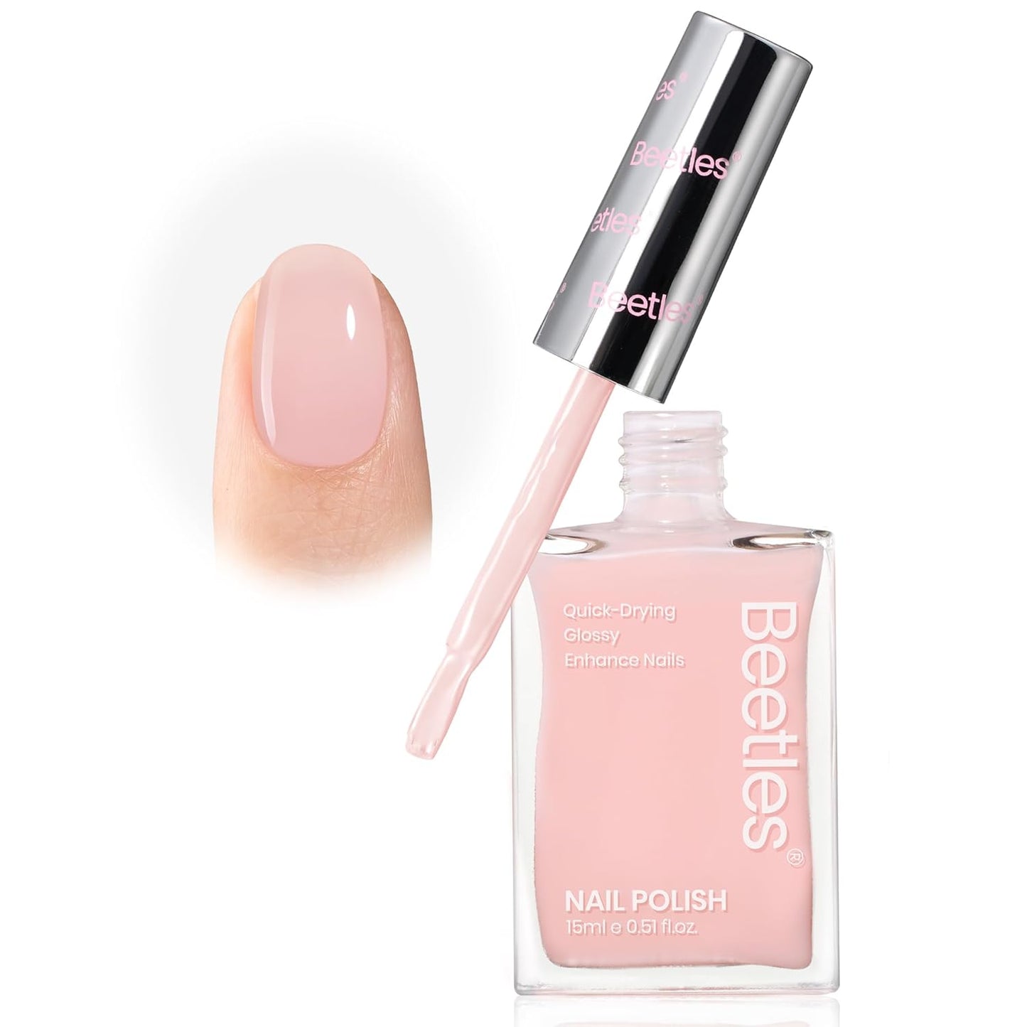 Beetles Nail Concealer - 2 In 1 Light Pink Jelly Nail Polish Nail Strengthener and Growth Fast Dry Quick Jelly Natural Nail Strengthener and Growth Treatment for Thin and Damaged Nails,0.51 FL OZ