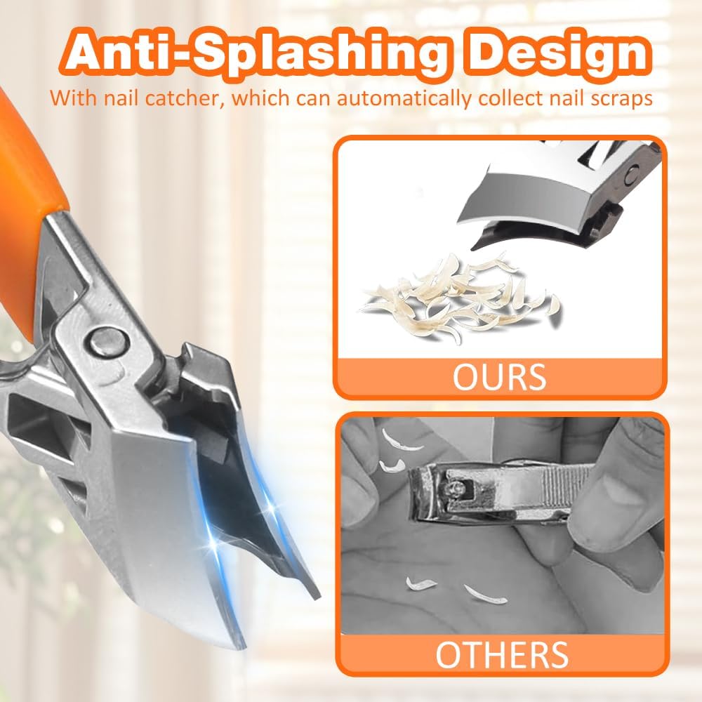 Wide Jaw Opening Anti-Splash Slanted Nail Clipper, Fingernail and Toenail Clippers Clippers for Ingrown Nails, Curved Toenail Clippers for Thick Nails, Household Slanted Nail Clippers (Black+Orange)